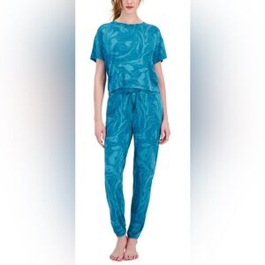 Jenni Women's 2-Pc. Short-Sleeve Jogger Pajamas Set Sapphire Marble Splash XXL